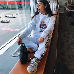 White with black striped sweats